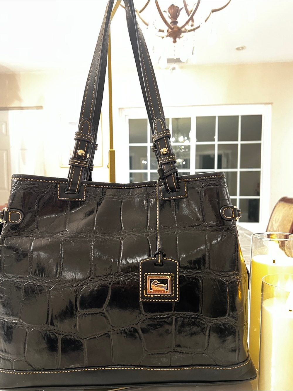Dooney & Bourke Black Croc Embossed Leather Tote Shoulder Bag